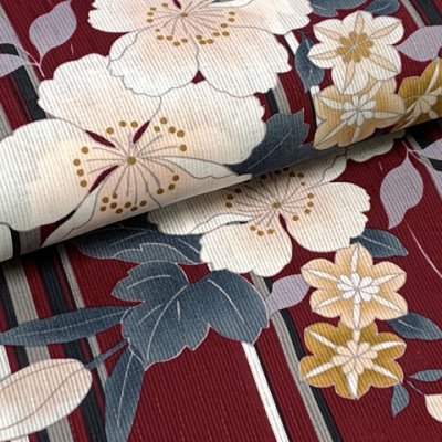 画像4: 綿麻浴衣 レディース XLサイズ 高身長向け 大きめサイズ ゆかた【エンジ、桜】