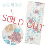 綿麻浴衣 レディース XLサイズ 高身長向け 大きめサイズ ゆかた【生成り、朝顔】