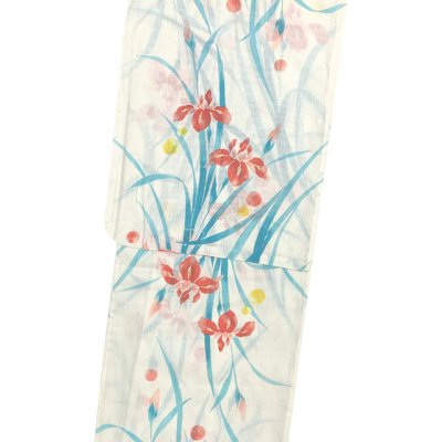 画像2: 綿麻浴衣 レディース XLサイズ 高身長向け 大きめサイズ ゆかた【生成り、菖蒲】