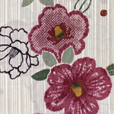 画像3: 綿麻浴衣 レディース XLサイズ 高身長向け 大きめサイズ ゆかた【白ｘベージュ系、椿】