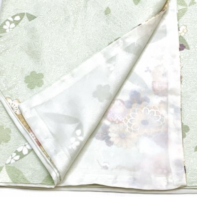 画像5: 二部式着物 洗える着物 袷 小紋柄の着物 Mサイズ【淡白黄緑系、菊と七宝】