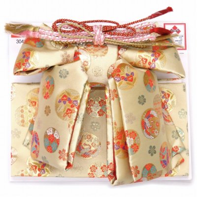 画像9: 七五三 結び帯 箱せこセット 金襴生地 ペアセット 7歳用(大寸)、5歳用(中寸)、3歳用(小寸) 合繊【シャンパンゴールド、家紋】