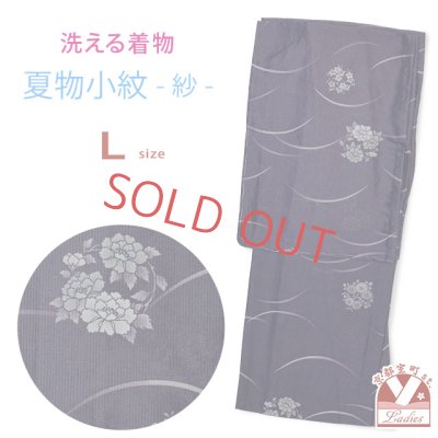 画像1: 洗える着物 小紋 紗 夏着物 単品 レディース 仕立て上がり 着物 Lサイズ【濃紫系、芝に牡丹】