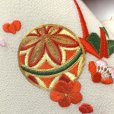 画像4: 七五三 結び帯 正絹 ちりめん生地 刺繍柄作り帯 三歳用(小寸)【生成りｘ赤、鞠と折り鶴】 (4)