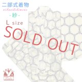夏の二部式着物 洗える着物 紗 小紋柄の着物 Lサイズ【生成り、亀甲】