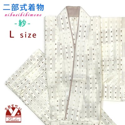 画像1: 夏の二部式着物 洗える着物 紗 小紋柄の着物 Lサイズ【生成り系、紬風菱柄】