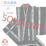 夏の二部式着物 洗える着物 紗 小紋柄の着物 Mサイズ【黒系、縞】