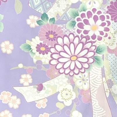 画像4: 七五三 着物 7歳 2025年新作 女の子 古典柄の子供着物 小紋柄(総柄) きもの 襦袢付き 合繊【薄紫、菊に束ね熨斗】