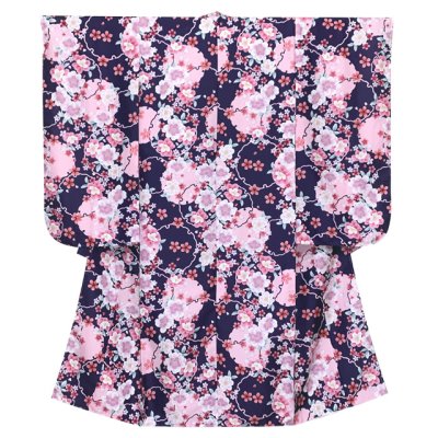 画像2: 七五三 着物 7歳 女の子用 四つ身の着物と結び帯 他 コーディネート フルセット【茄子紺色、雪輪と八重桜】