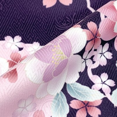 画像5: 七五三 着物 7歳 女の子用 四つ身の着物と結び帯 他 コーディネート フルセット【茄子紺色、雪輪と八重桜】