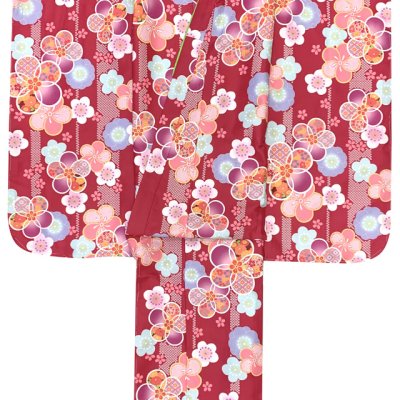 画像3: 七五三 着物 7歳 2025年新作 女の子 古典柄の子供着物 小紋柄(総柄) きもの 襦袢付き 合繊【赤、古典桜】