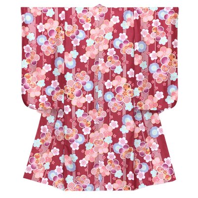 画像2: 七五三 着物 7歳 女の子用 四つ身の着物と結び帯 他 コーディネート フルセット【赤、古典桜】