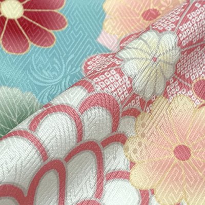 画像5: 七五三 着物 7歳 女の子用 四つ身の着物と結び帯 他 コーディネート フルセット【水色ｘ肌色、菊】