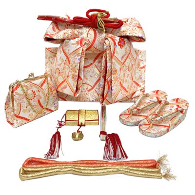 画像6: 七五三 着物 7歳 女の子用 四つ身の着物と結び帯 他 コーディネート フルセット【水色ｘ肌色、菊】