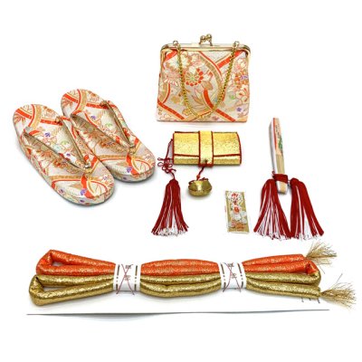 画像7: 七五三 着物 7歳 女の子用 四つ身の着物と結び帯 他 コーディネート フルセット【水色ｘ肌色、菊】