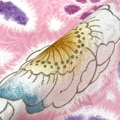 画像4: 七五三 着物 7歳 女の子用 古典柄のお祝い着(合繊)とオリジナル袋帯＆箱せこセット他 フルセット【ピンク、辻が花風】