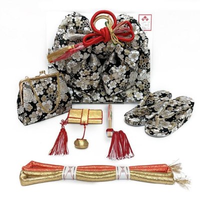 画像6: 七五三 着物 フルセット ７歳 女の子 古典柄のお祝い着と結び帯＆箱せこセット 合繊【シルバーグレー、バラと百合】