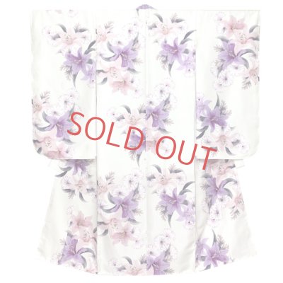 画像2: 女の子 袴セット 卒園式 入学式 小紋柄(総柄)四つ身の着物(合繊)＆無地袴のセット【生成り、百合とデイジー】