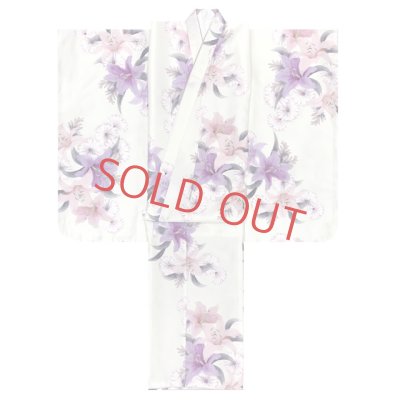 画像3: 女の子 袴セット 卒園式 入学式 小紋柄(総柄)四つ身の着物(合繊)＆無地袴のセット【生成り、百合とデイジー】