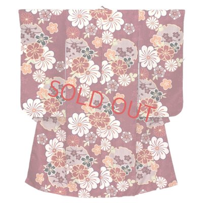 画像2: 女の子 袴セット 卒園式 入学式 小紋柄(総柄)四つ身の着物(合繊)＆無地袴のセット【エンジ系、菊と雪輪】