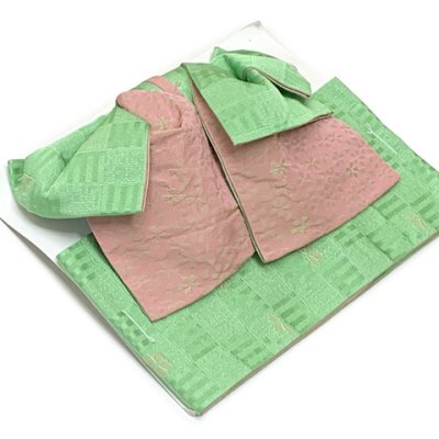 画像2: 【アウトレット品】 浴衣帯 レディース 小袋帯の作り帯 単品 結び帯【黄緑、桜市松】