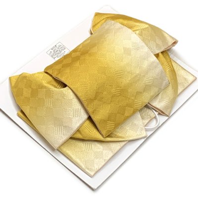 画像2: 【アウトレット 美品！】 浴衣帯 レディース 小袋帯の作り帯 単品 結び帯【金茶ぼかし、斜め市松】