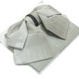 画像2: 【アウトレット 美品！】 浴衣帯 レディース 小袋帯の作り帯 単品 結び帯【グレー、格子に桜】 (2)