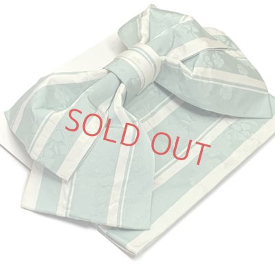 画像2: 【アウトレット 美品！】 浴衣帯 レディース 小袋帯の作り帯 単品 結び帯【ミント系、ストライプになでしこ】