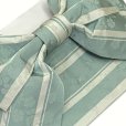 画像3: 【アウトレット 美品！】 浴衣帯 レディース 小袋帯の作り帯 単品 結び帯【ミント系、ストライプになでしこ】 (3)