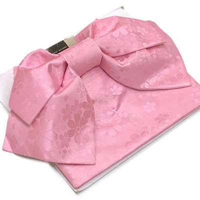画像2: 【アウトレット品】 浴衣帯 レディース 小袋帯の作り帯 単品 結び帯【ピンク、秋桜】