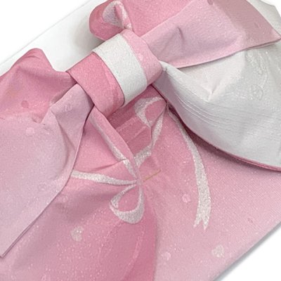 画像3: 【アウトレット 美品！】 浴衣帯 レディース 小袋帯の作り帯 単品 結び帯【ピンクぼかし、リボン】