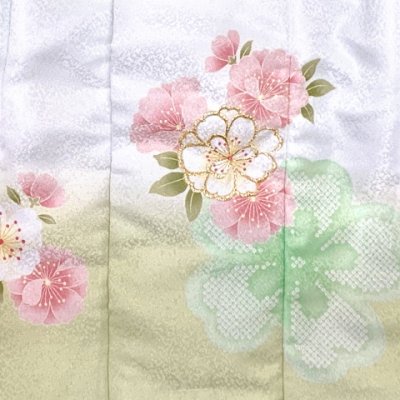 画像6: 七五三 3歳 着物 女の子 ”花うさぎブランド” 被布コートセット 合繊【淡黄緑系、八重桜】