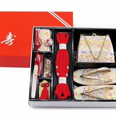 画像8: 七五三 着物 7歳 女の子用 フルセット 総柄の子供着物 結び帯セット(合繊)【ピンク、鈴と牡丹・雪輪】