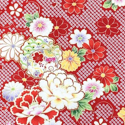 画像4: 七五三 着物 7歳 女の子用 フルセット 総柄の子供着物 結び帯セット(合繊)【赤、鈴と牡丹・雪輪】