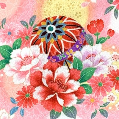 画像6: 七五三 着物 7歳 女の子 合繊 絵羽柄の子供振袖 四つ身の着物 ※襦袢付き 【白地、鞠と八重桜】