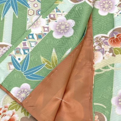 画像4: 洗える着物 袷 フリーサイズ 小紋 単品 レディース 仕立て上がり 着物【黄緑・松竹梅】