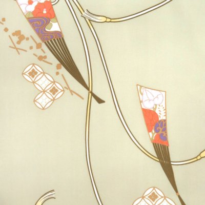 画像3: 洗える着物 小紋 袷 コーディネートセット RKブランド小紋と半幅帯作り帯セット 袷 フリーサイズ 肌着付き【薄緑、扇子】