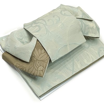 画像6: 洗える着物 小紋 袷 コーディネートセット RKブランド小紋と半幅帯作り帯セット 袷 フリーサイズ 肌着付き【薄緑、扇子】