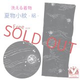 洗える着物 夏 絽 夏物 夏着物 フリーサイズ 小紋 単品 レディース 仕立て上がり 着物【黒・流水に桜月】