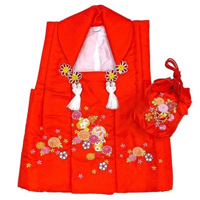 画像2: 被布コート 巾着付き R・Kブランド 刺繍入り 合繊七五三 ひな祭り 節句【赤系、鞠と菊】