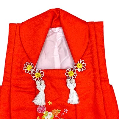 画像4: 被布コート 巾着付き R・Kブランド 刺繍入り 合繊七五三 ひな祭り 節句【赤系、鞠と菊】