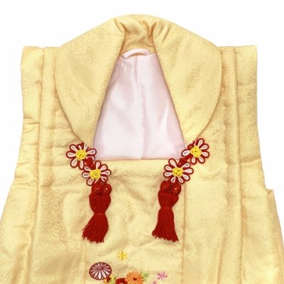 画像4: 被布コート 巾着付き R・Kブランド 刺繍入り 合繊七五三 ひな祭り 節句【クリームイエロー、鞠と菊】