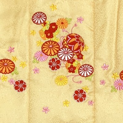 画像5: 被布コート 巾着付き R・Kブランド 刺繍入り 合繊七五三 ひな祭り 節句【クリームイエロー、鞠と菊】