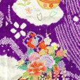 画像6: 七五三 着物 7歳 女の子用 本絞り 刺繍入り 子供着物(正絹)【紫、花車】 (6)