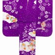 画像3: 七五三 7歳 着物フルセット本絞り 総刺繍 子供着物 (正絹) 結び帯コーデセット【紫、花車】