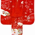 画像3: 7歳 着物 フルセット 女の子 本絞り 刺繍入りの着物 正絹 四つ身の着物と結び帯 フルセット【赤、鞠と鈴】