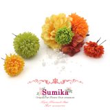 “Sumika” プロ仕様 オリジナル アートフラワー髪飾り【オレンジ系 ダリアとマムにパルフォール】4点セット