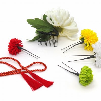 画像5: 髪飾り 成人式の振袖に 手作り “Sumika” 和装に アートフラワー 髪飾り 5点セット【白 菊】