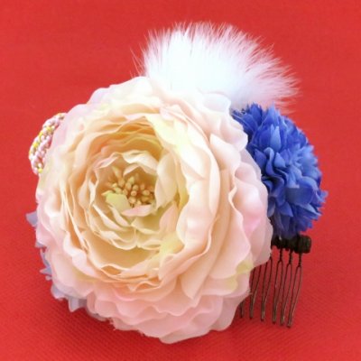 画像2: 女性用髪飾り “紗千花(Sachika)” 手作りのアートフラワー髪飾り 3点セット【ピンク ラナン】