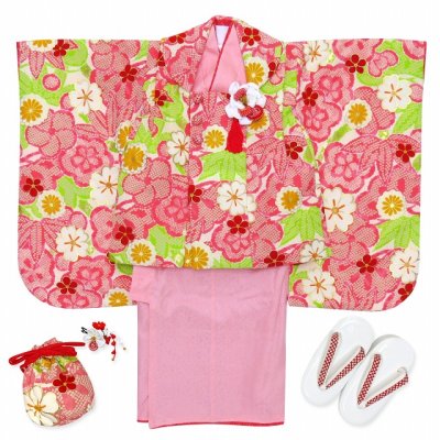 画像2: 七五三 3歳着物 女の子用 “紅一点”ブランド 正絹 被布コートセット【ピンク、松竹梅】